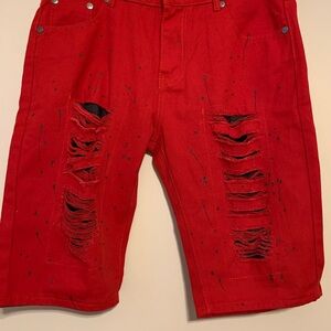 Bold Red Men's Distressed Jean Shorts